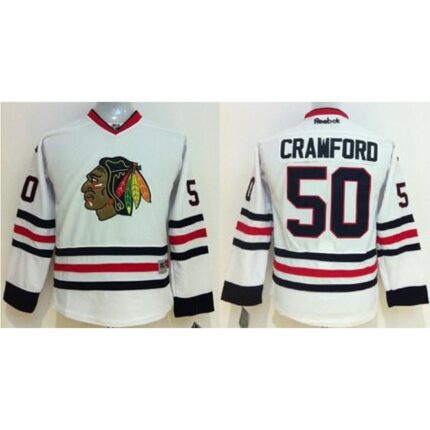 Blackhawks #50 Corey Crawford White Stitched Youth NHL Jersey