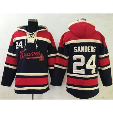 Braves #24 Deion Sanders Navy Blue Sawyer Hooded Sweatshirt MLB Hoodie