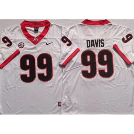 Men's Georgia Bulldogs #99 DAVIS White College Football Stitched Jersey
