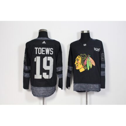 Men's Adidas Chicago Blackhawks #19 Jonathan Toews Black 1917-2017 100th Anniversary Stitched NHL Jersey