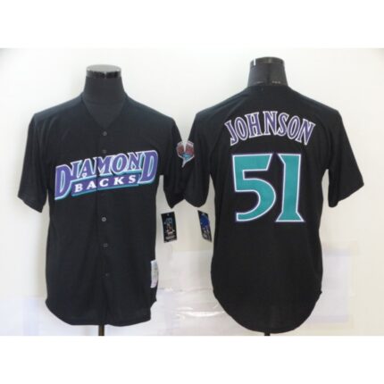 Men's Arizona Diamondbacks #51 Randy Johnson Black Throwback Cool Base Stitched Jersey
