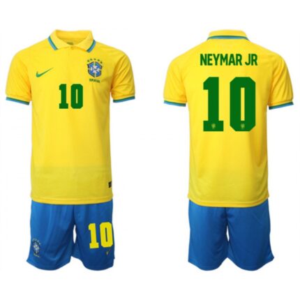 Men's Brazil #10 Neymar Jr Yellow 2022 FIFA World Cup HomeSoccer Jersey Suit