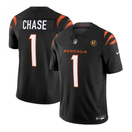 Men's Cincinnati Bengals #1 Ja'Marr Chase Black 2023 F.U.S.E. With John Madden Patch Vapor Limited Stitched Football Jersey