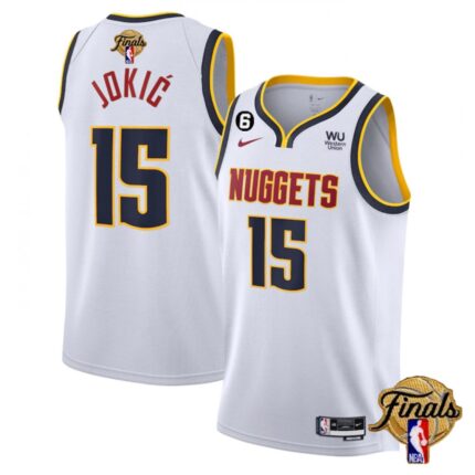 Men's Denver Nuggets #15 Nikola Jokic White 2023 Finals Association Edition With NO.6 Patch Stitched Basketball Jersey