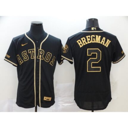 Men's Houston Astros #2 Alex Bregman 2020 Blak Golden Flex Base Stitched MLB Jersey