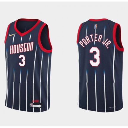 Men's Houston Rockets #3 Kevin Porter Jr. 2021/22 City Edition 75th Anniversary Navy  Stitched Basketball Jersey