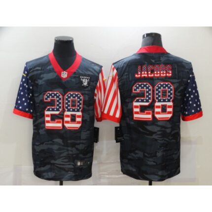 Men's Las Vegas Raiders #28 Josh Jacobs Camo USA Flag Limited Stitched Jersey
