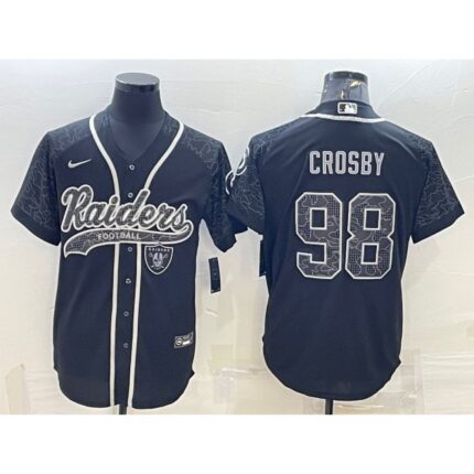 Men's Las Vegas Raiders #98 Maxx Crosby Black Reflective With Patch Cool Base Stitched Baseball Jersey