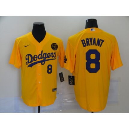 Men's Los Angeles Dodgers #8 Kobe Bryant Yellow 2020 KB Patch Cool Base Stitched Jersey
