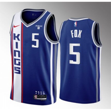 Men's Sacramento Kings #5 De'Aaron Fox Blue 2023-24 City Edition Stitched Basketball Jersey