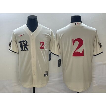 Men's Texas Rangers #2 Marcus Semien Cream 2023 City Connect With Patch Stitched Baseball  Jersey