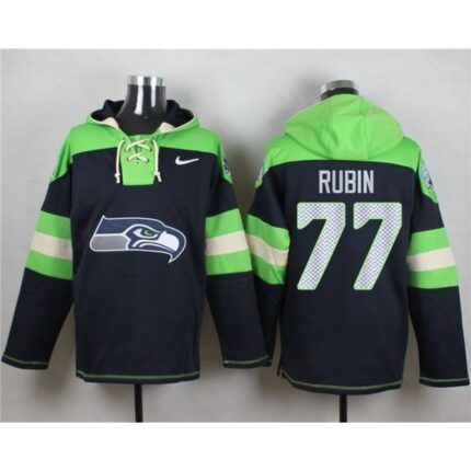 Nike Seahawks #77 Ahtyba Rubin Navy Blue Player Pullover NFL Hoodie