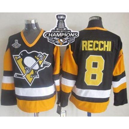 Penguins #8 Mark Recchi Black CCM Throwback 2016 Stanley Cup Champions Stitched NHL Jersey