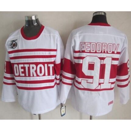 Red Wings #91 Sergei Fedorov White 75TH CCM Stitched NHL Jersey