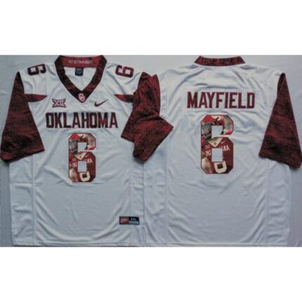 Sooners #6 Baker Mayfield White Player Fashion Stitched NCAA Jersey