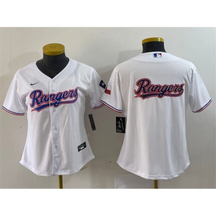 Women's Texas Rangers White Team Big Logo With Patch Stitched Baseball Jersey(Run Small)