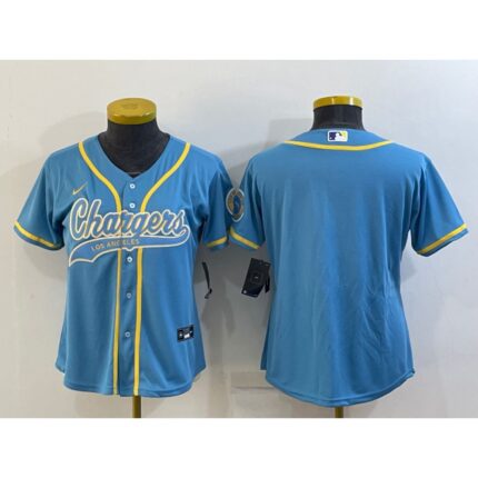 Youth Los Angeles Chargers Blank Blue With Patch Cool Base Stitched Baseball Jersey