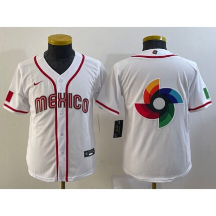 Youth Mexico Baseball 2023 White Big Logo World Baseball Classic Stitched Jersey