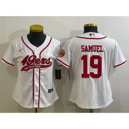 Youth San Francisco 49ers #19 Deebo Samuel White With Patch Cool Base Stitched Baseball Jersey