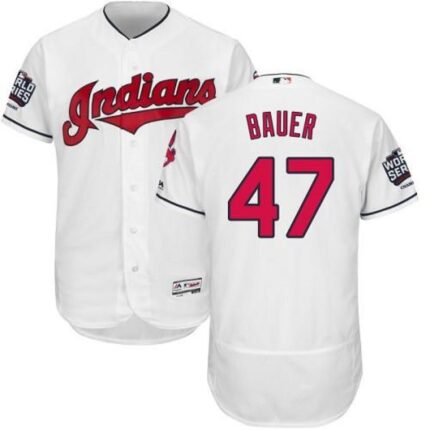 indians #47 Trevor Bauer White Flexbase Authentic Collection 2016 World Series Bound Stitched MLB Jersey