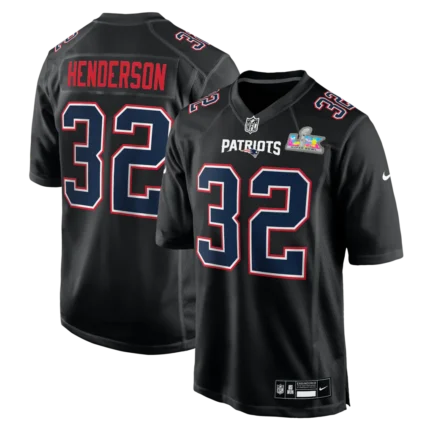 TreVeyon Henderson New England Patriots Super Bowl LX Patch Carbon Fashion Game Jersey - Black